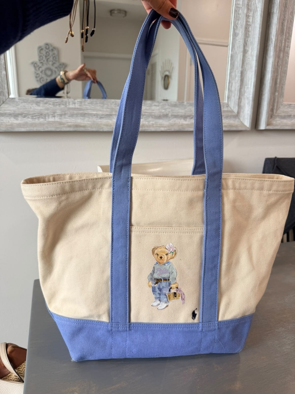 Ralph Lauren Beige & Blue Polo Bear Canvas Tote - Picture 1 of 9